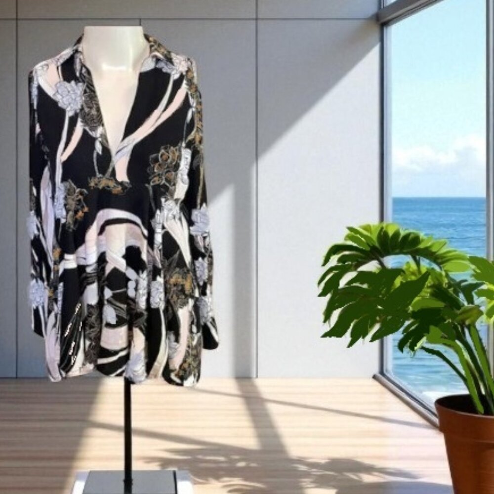 Anthropologie Free People Long Sleeve Floral Tunic Top